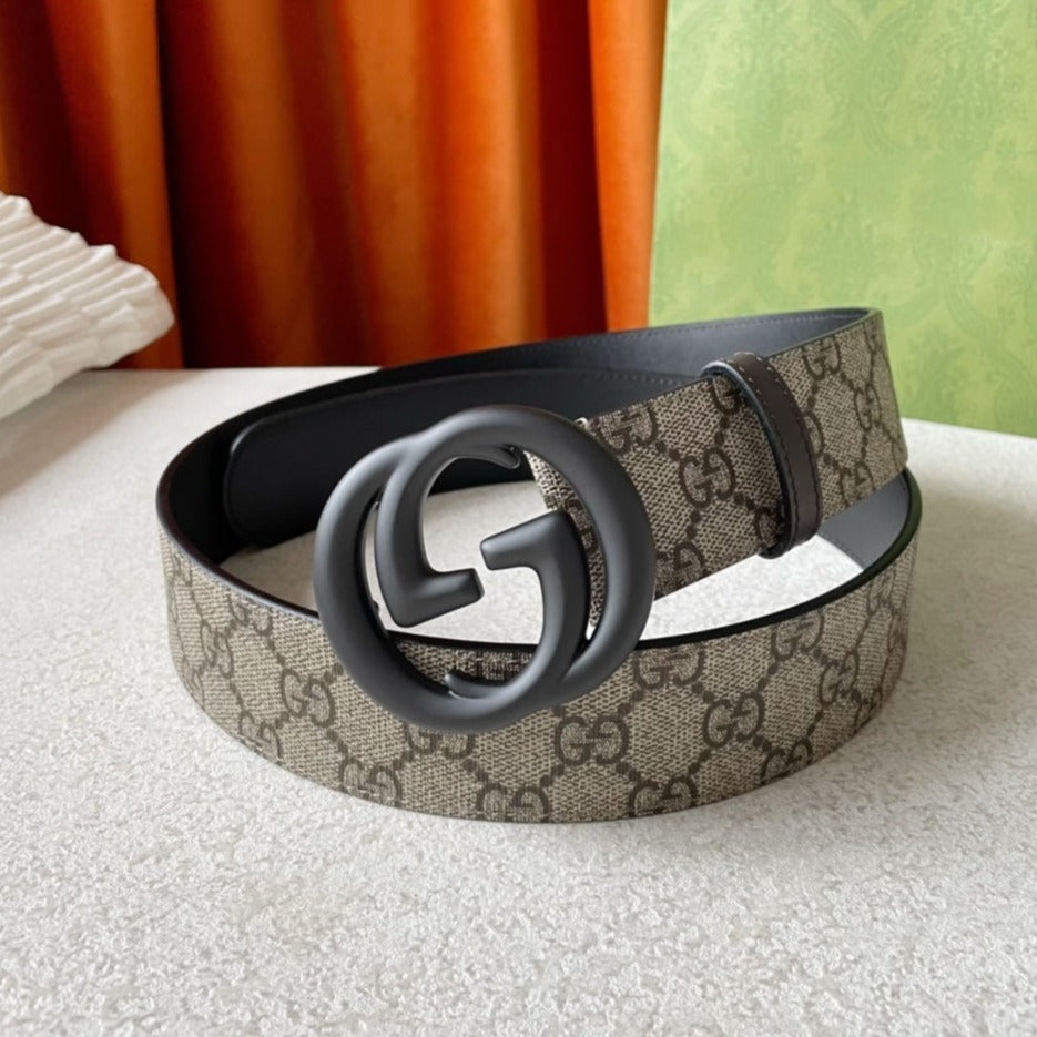 DOUBLE G BLACK BUCKLE 40MM BEIGE CANVAS