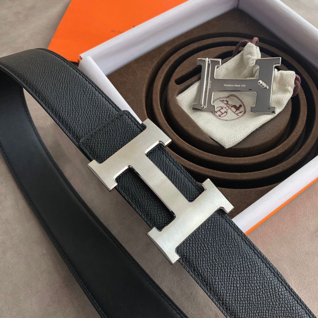 H CONTANCE BELT 38MM SILVER BUCKLE DARK BLUE LEATHER