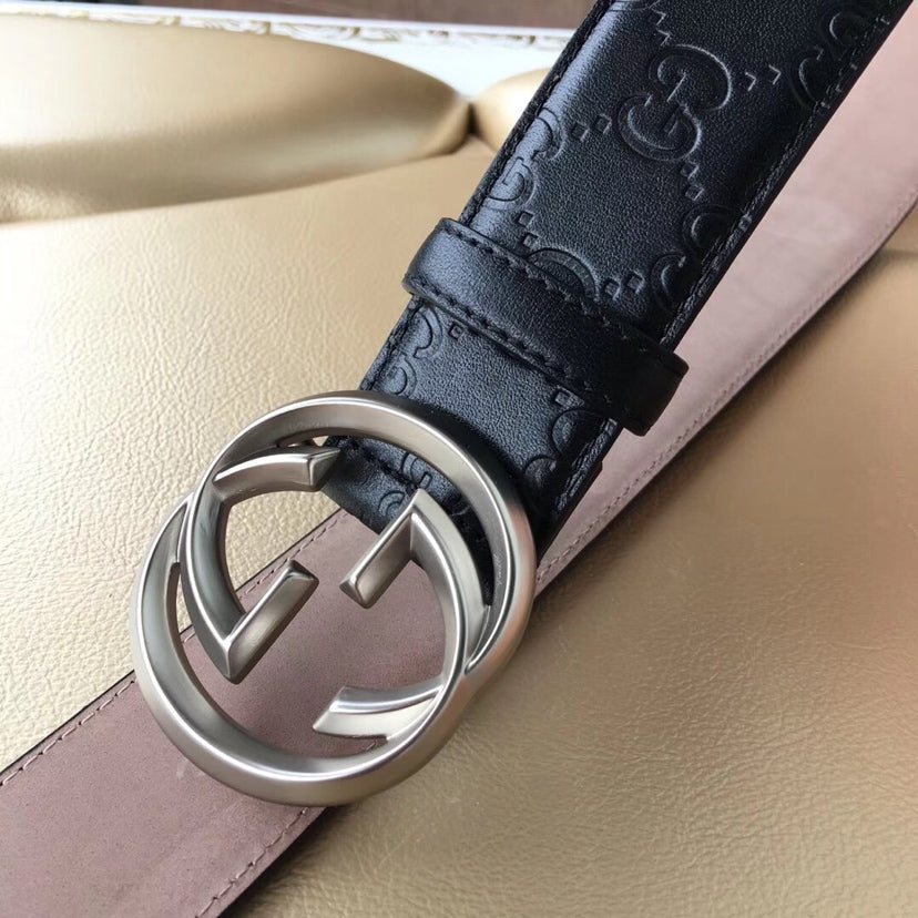 GG BELT IMPRINTED BLACK LEATHER 40MM