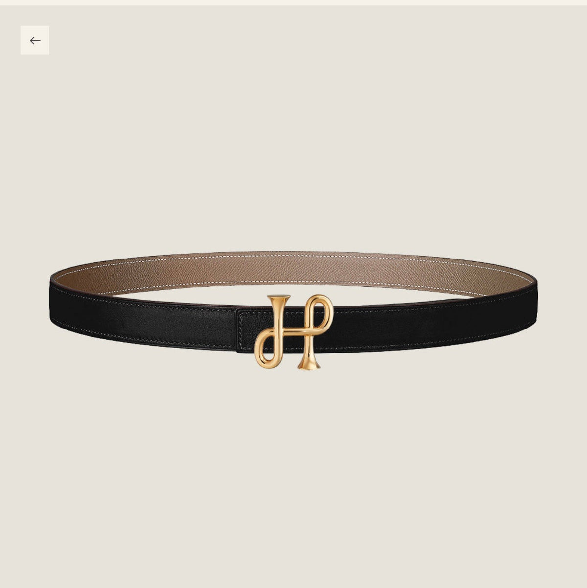 H COR BAROQUE BELT 24MM GOLD BUCKLE & REVERSIBLE BEIGE AND BLACK LEATHER