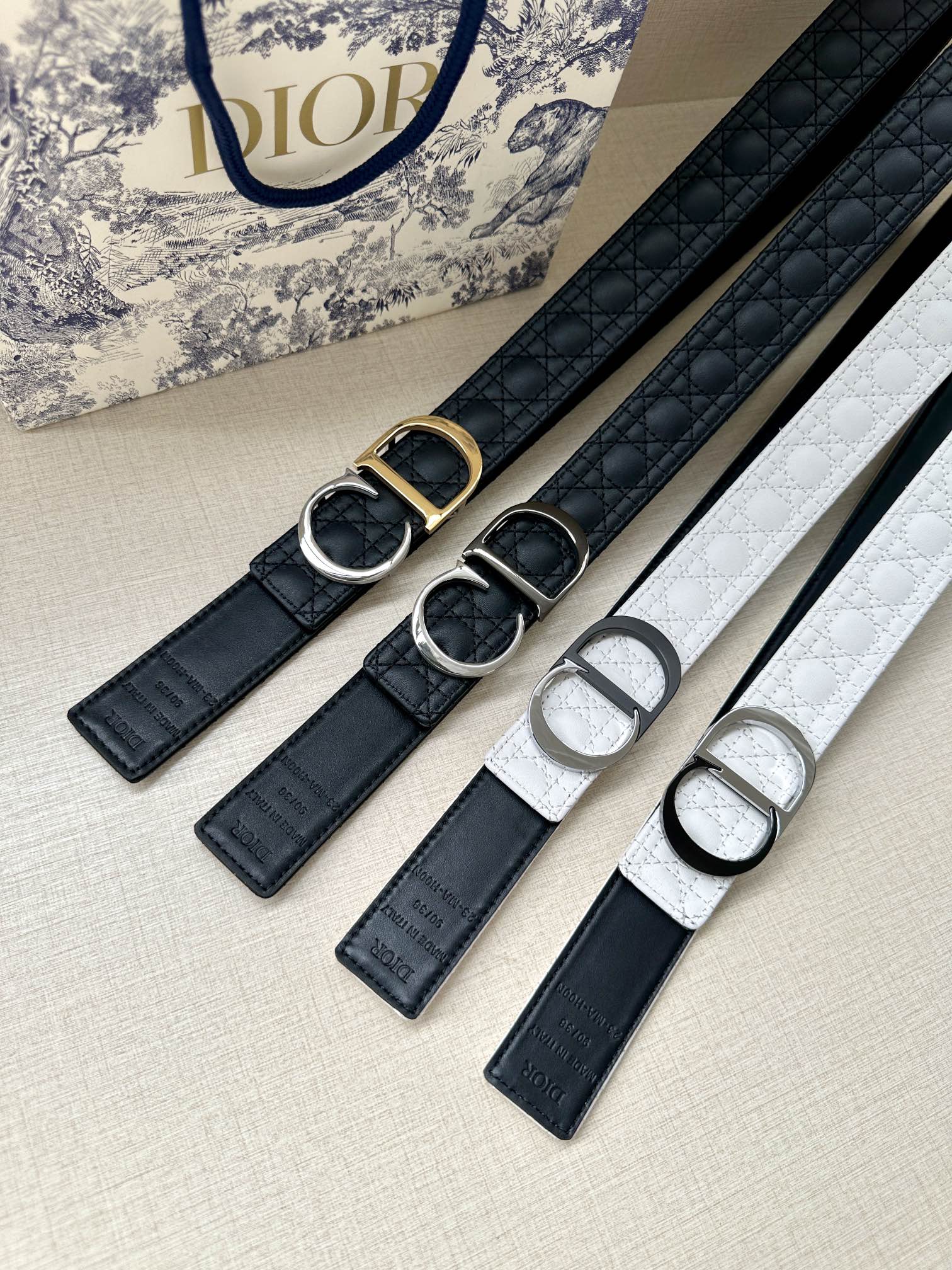 CD Belt 35mm White Black Leather Buckle 593666
