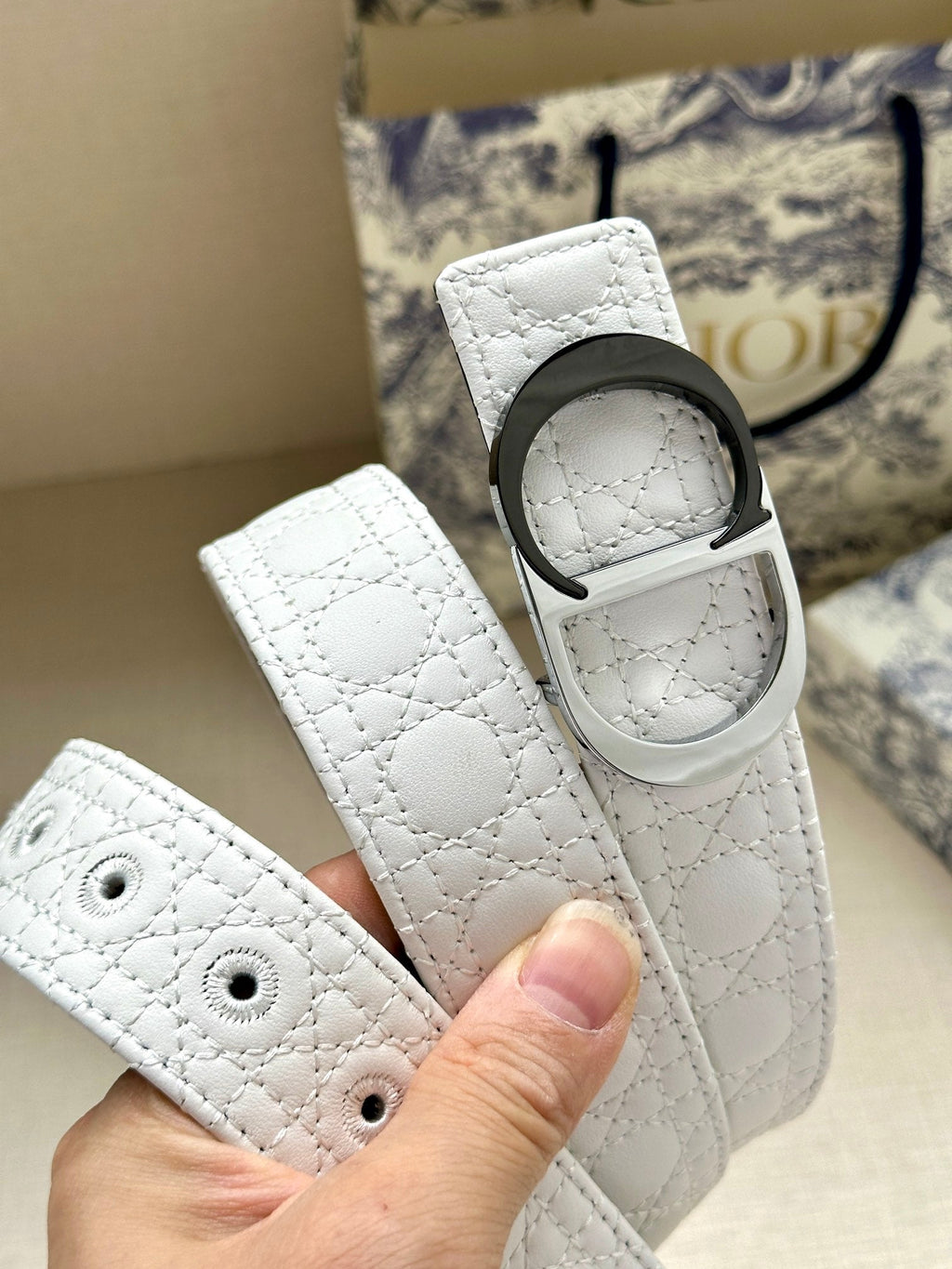 CD Belt 35mm White Black Leather Buckle 593663