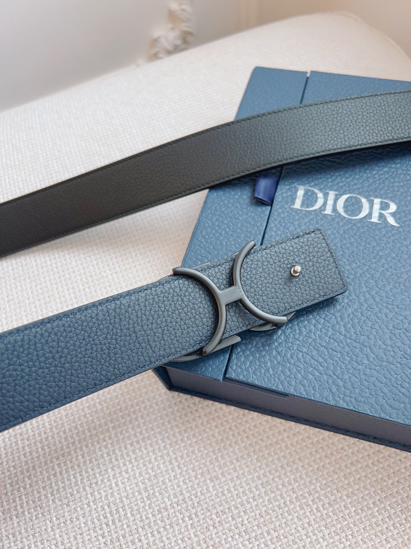 CD Belt 35mm Black Blue Leather Black Buckle