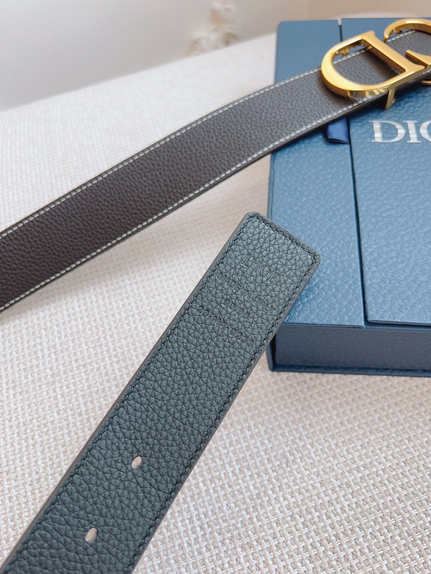 CD Belt 35mm Brown Black Leather Gold Buckle