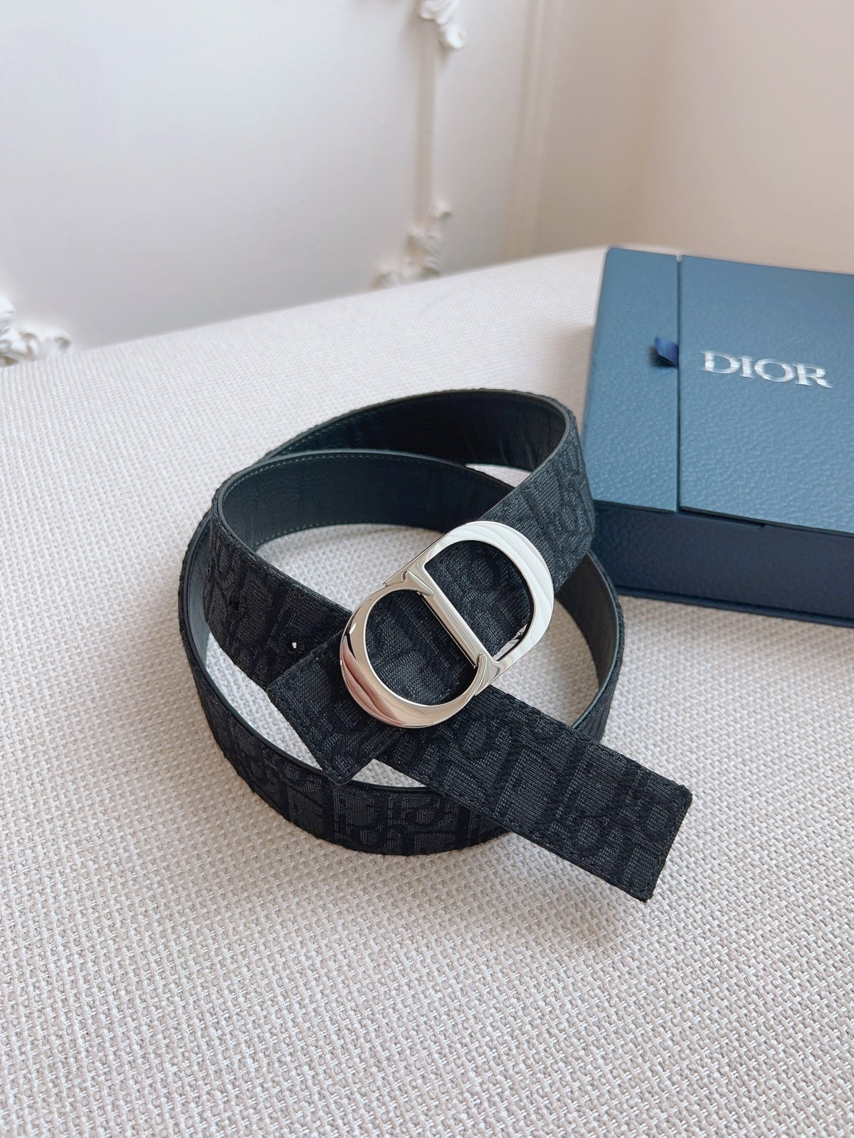CD Belt 35mm Black Canvas Calfskin Silver Buckle