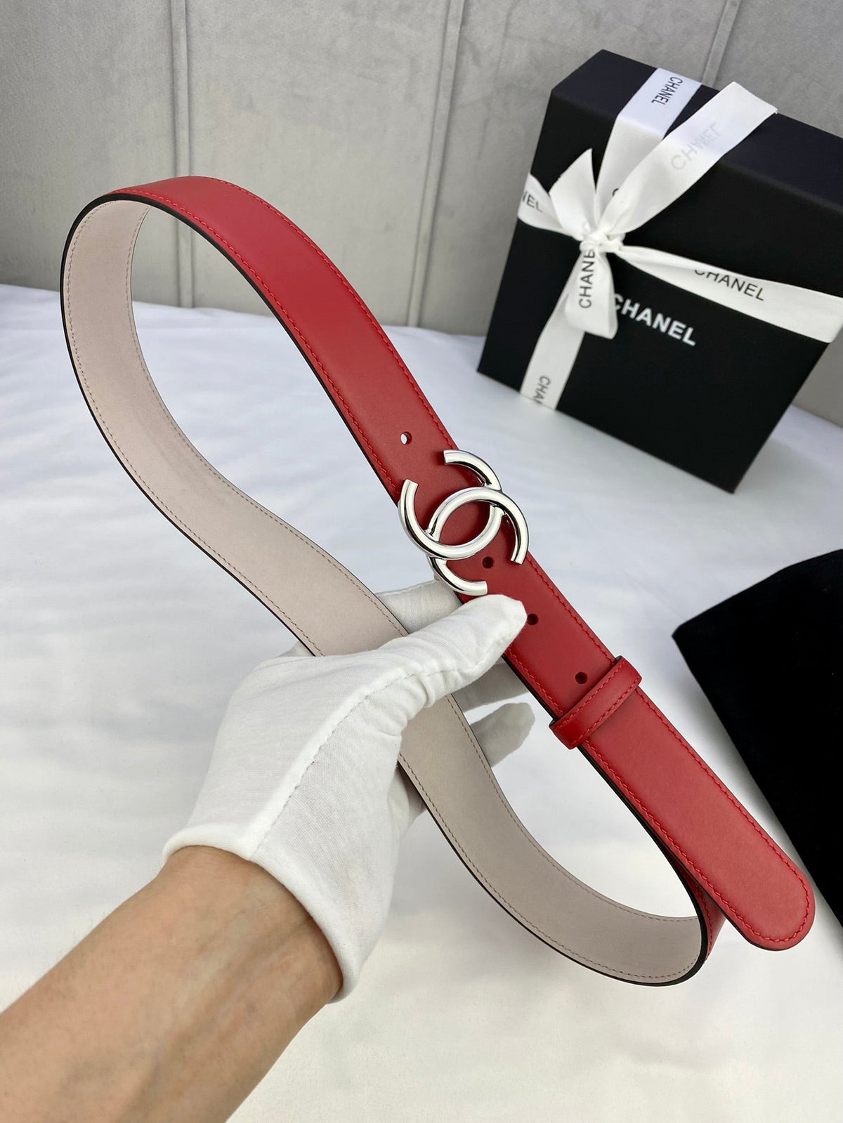 CC Women's Belt 3.0CM Red Cowhide 586502