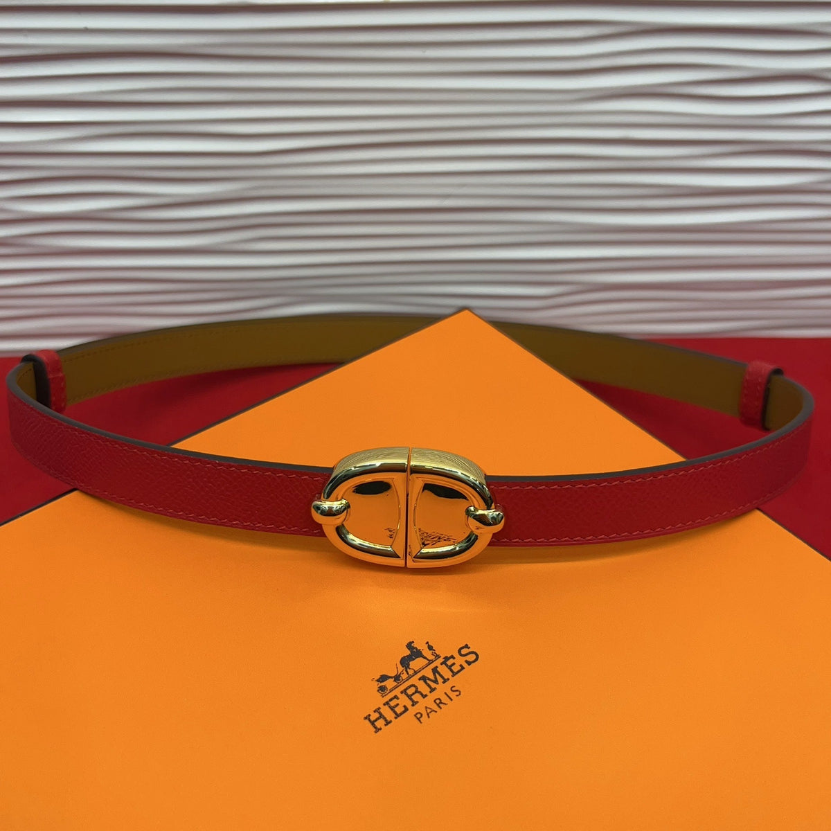 HM Chaine d'Ancre Belt 18MM Red Epsom Calfskin GHW 212442