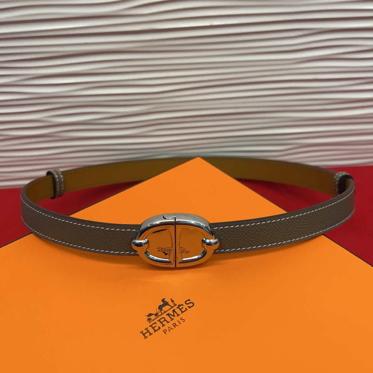 HM Chaine d'Ancre Belt 18MM Dark Grey Epsom Calfskin SHW 212453