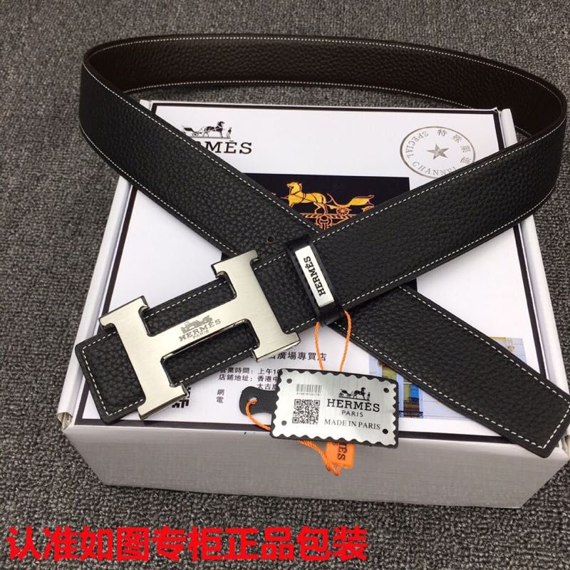 HM Original Belt 38mm Black Cowhide Sliver Buckle 620254