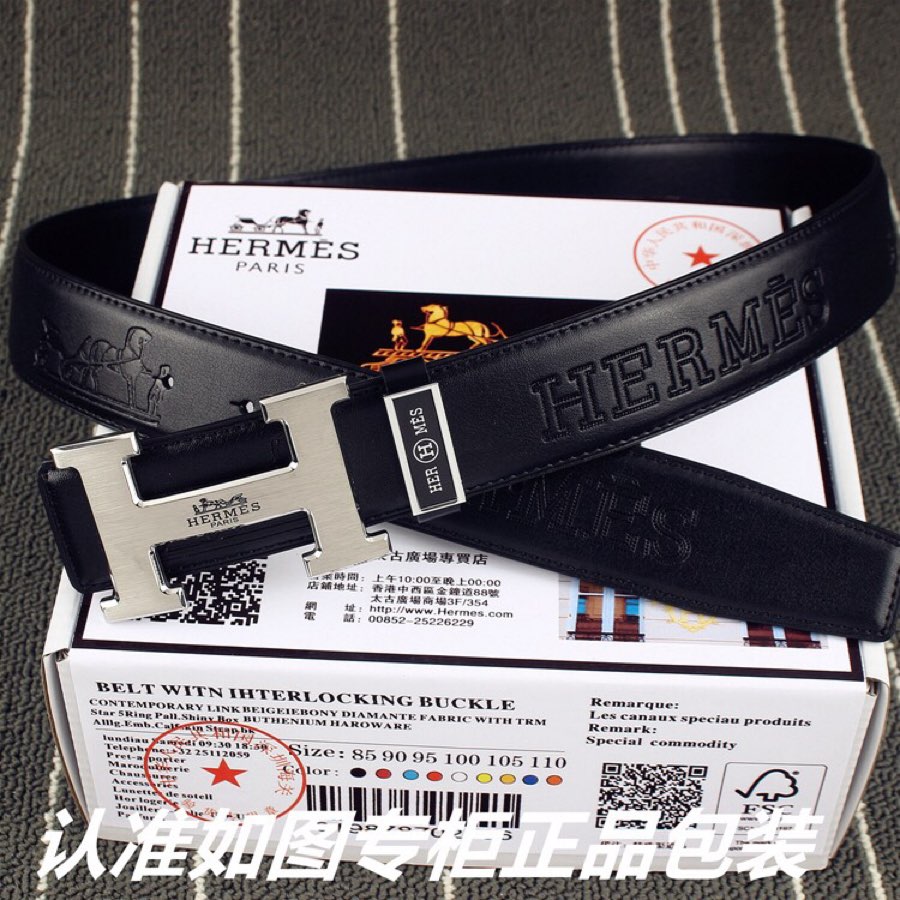 HM Original Belt 38mm Black Cowhide Sliver Buckle 620272