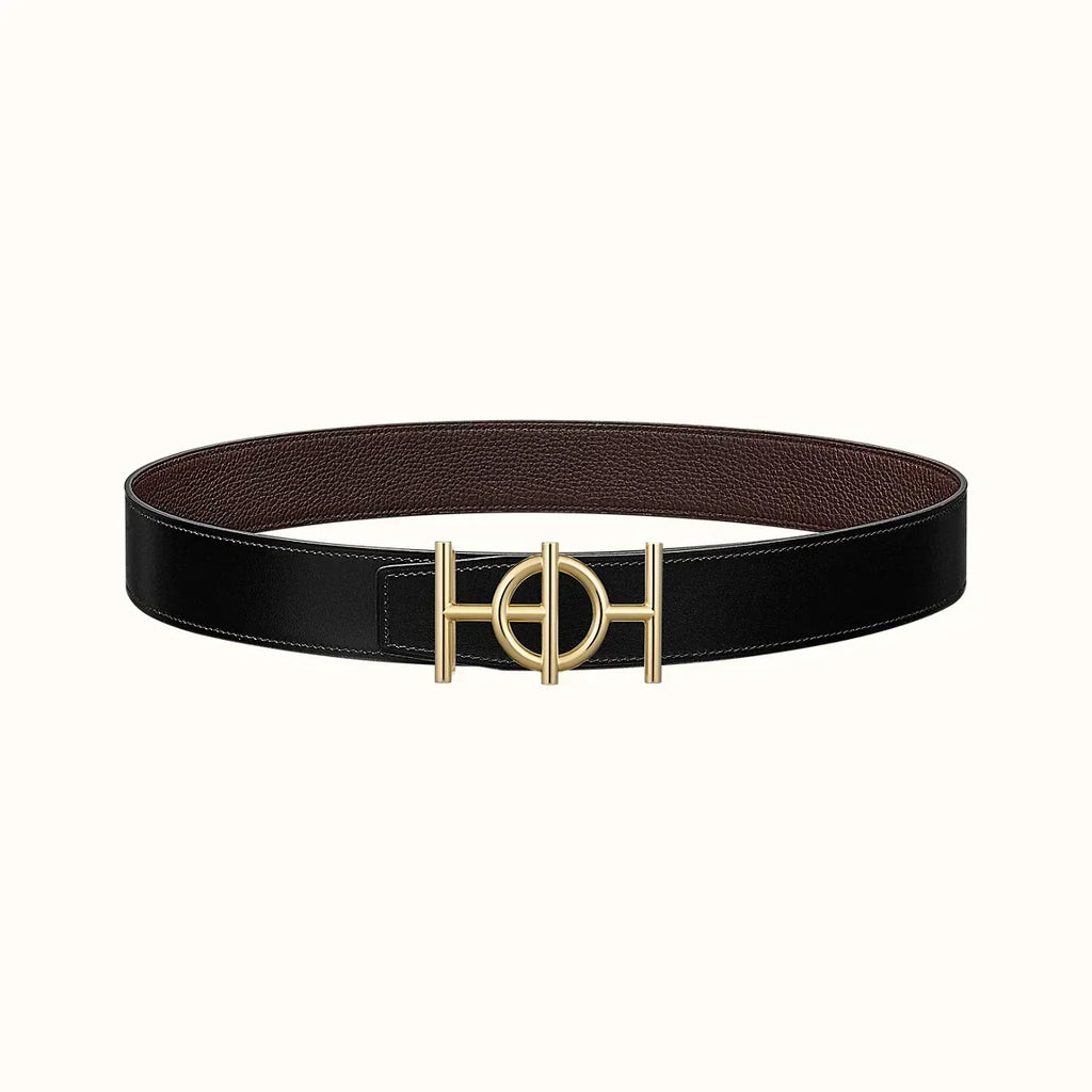 ULYSSE BELT BUCKLE & REVERSIBLE CHOCOLATE BROWN LEATHER STRAP 38MM GOLD HARDWARE