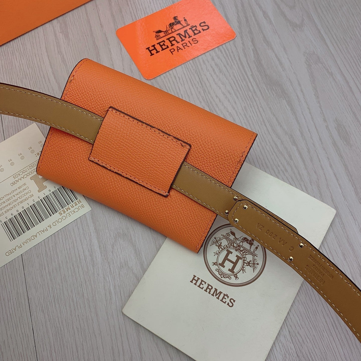 hm kelly belt 18mm with pocket orange calfskin