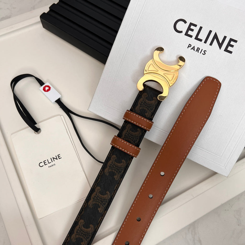 CEL 25mm Triomphe Belt in Taurillon Black Brown Canvas 176293