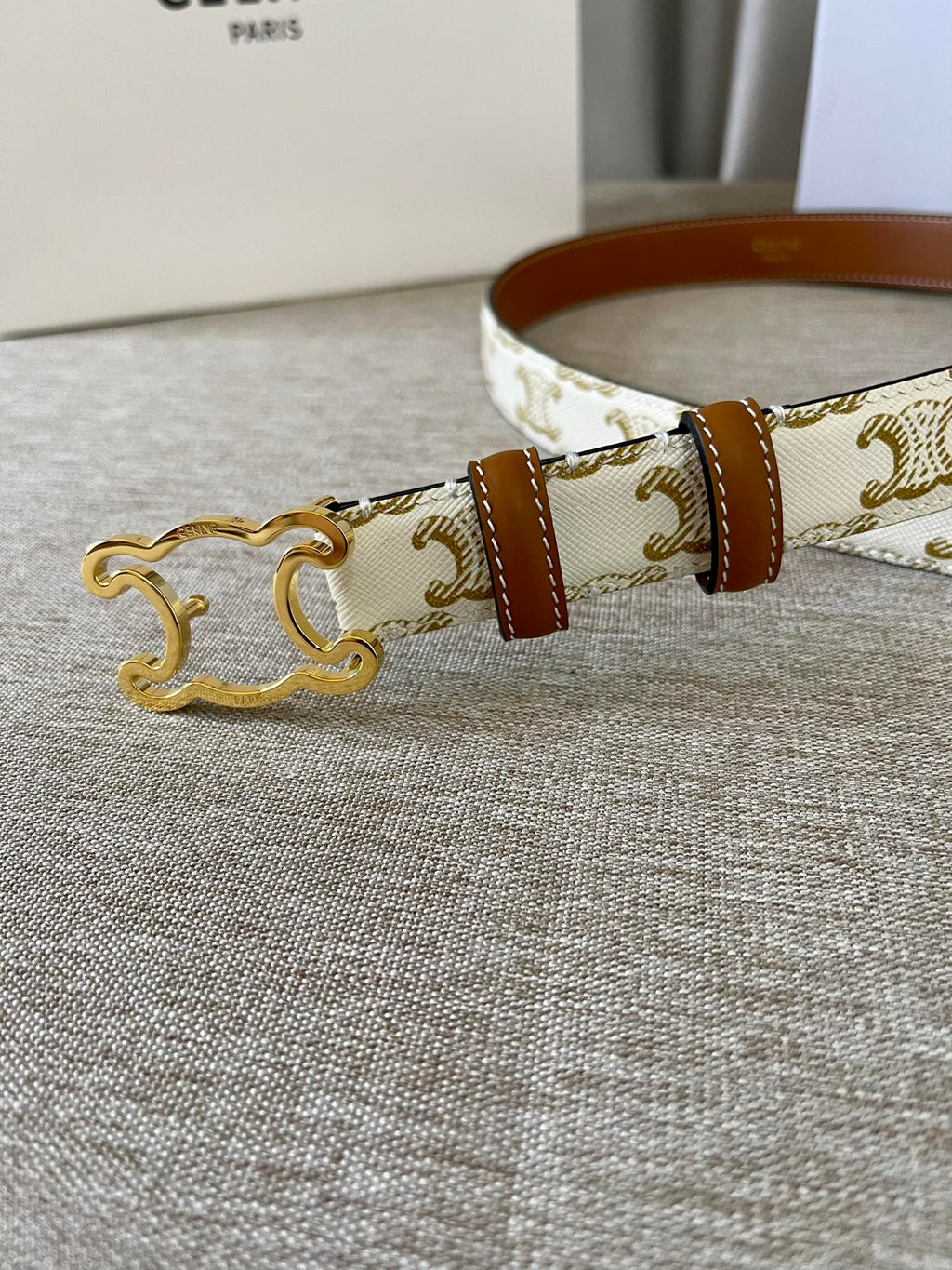CL logo Cut-out Belt 25mm White Tan Triomphe Canvas Ghw