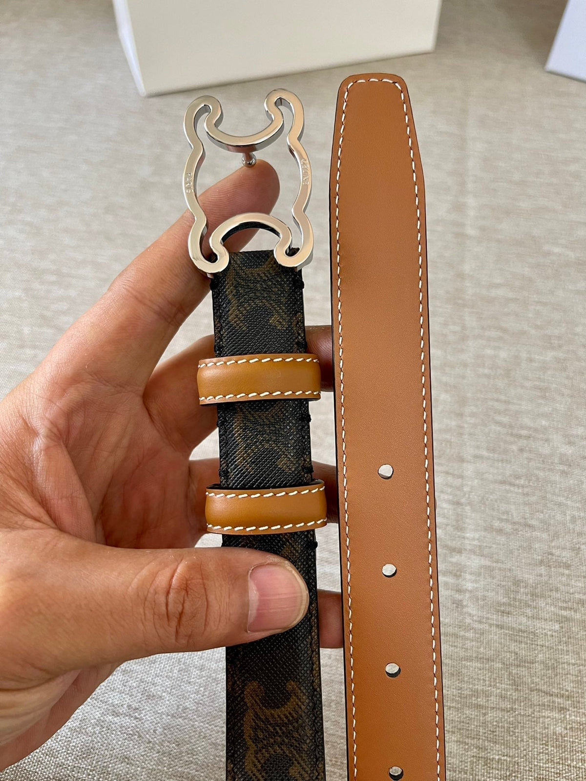 CL logo Cut-out Belt 25mm Black Tan Triomphe Canvas Shw