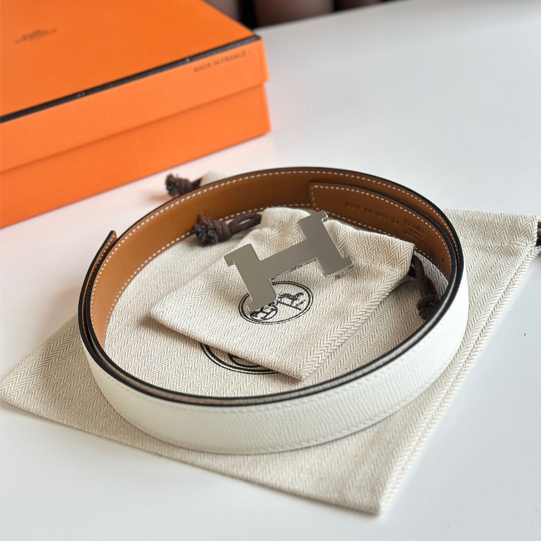 HM Silver Constance & Reverible Belt Brown White Leather 125375