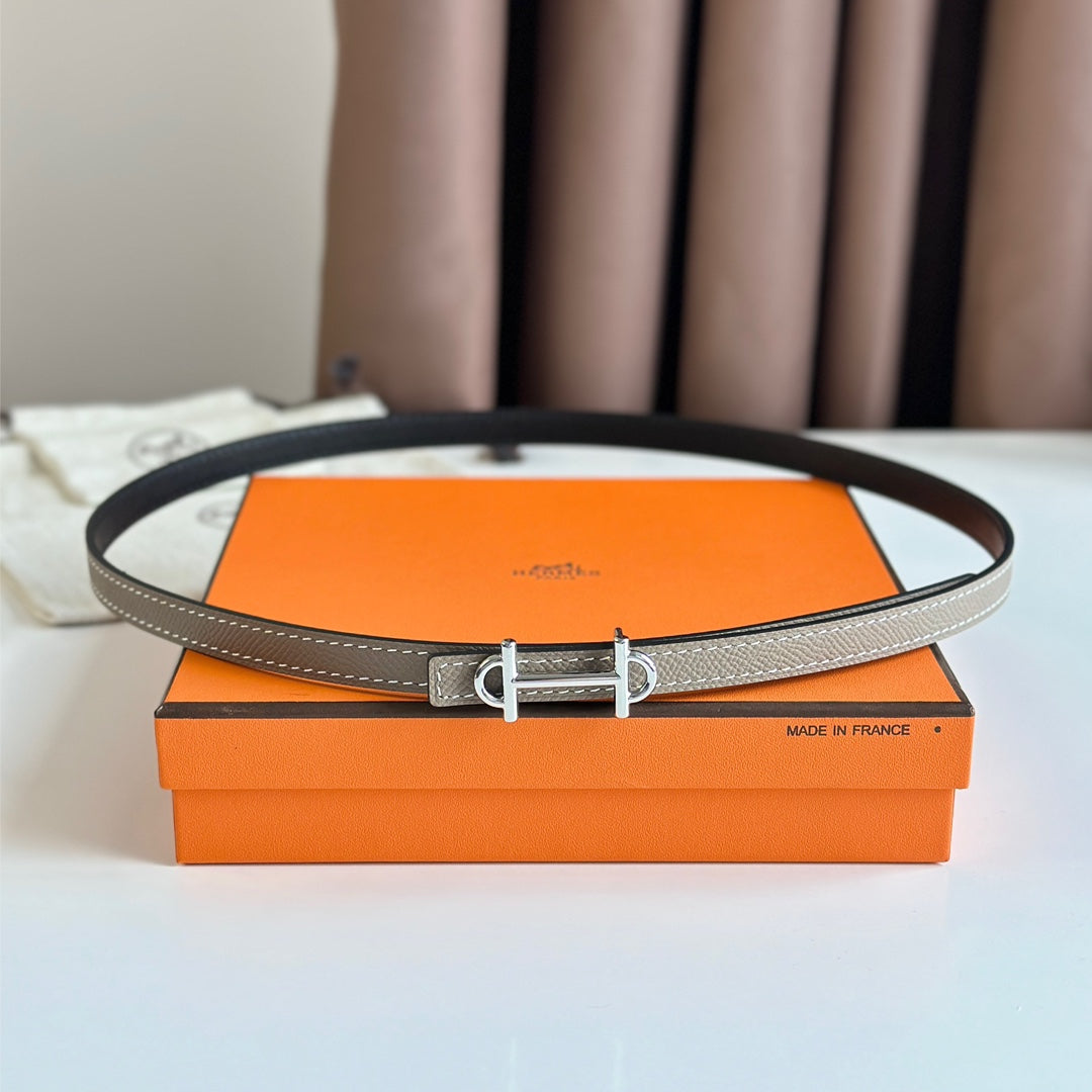 HM GAMMA BUCKLE & REVERSIBLE KHAKI BROWN AND BLACK LEATHER STRAP 13MM SILVER HARDWARE