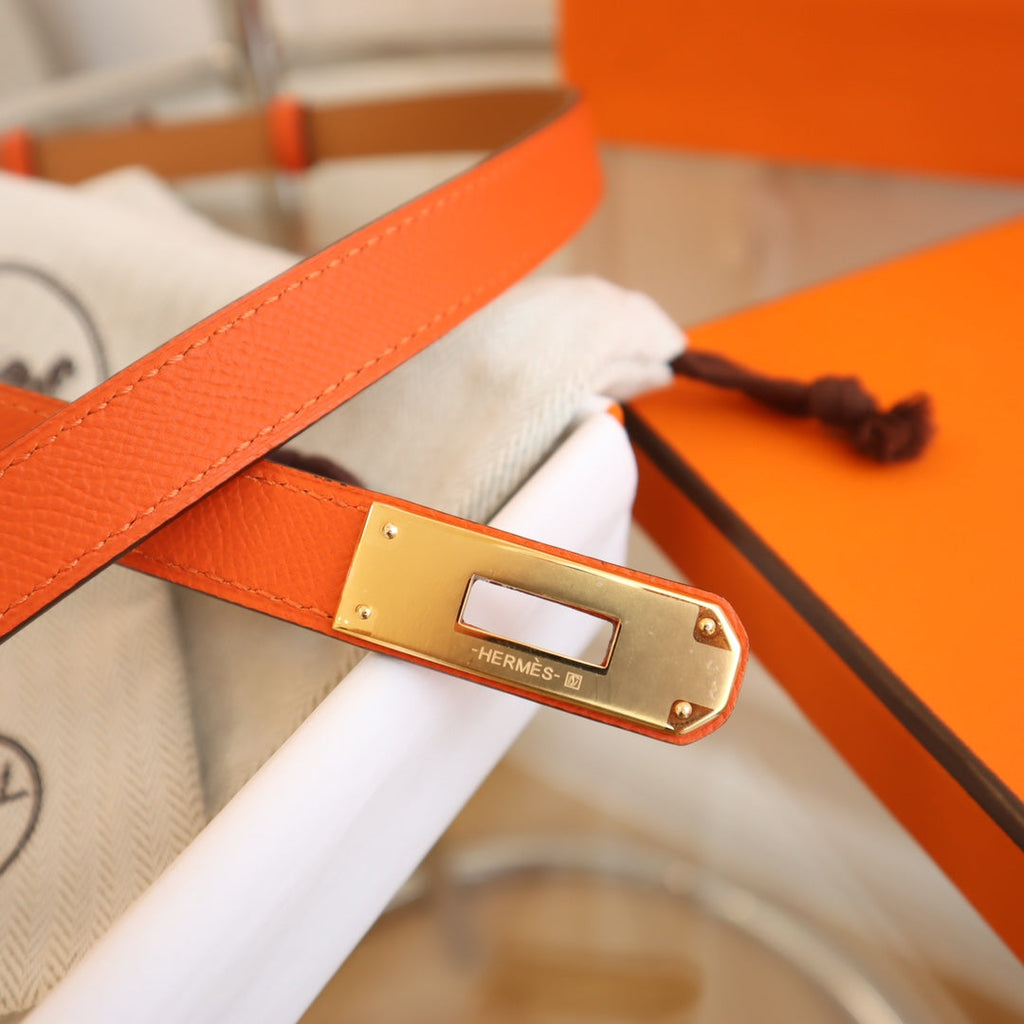 hm kelly belt 18mm orange epsom leather