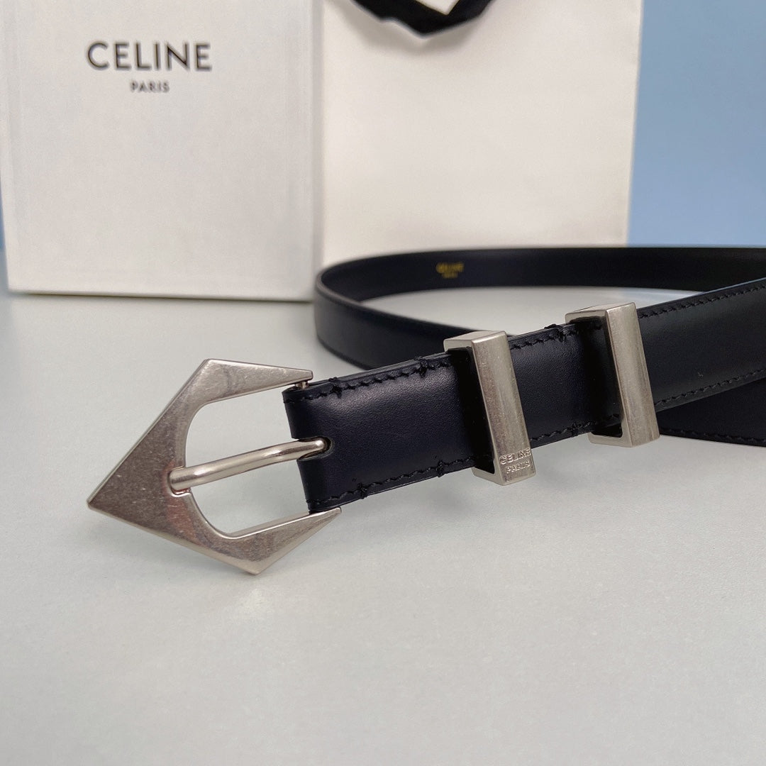 Medium Spike Belt 25mm Black Calfskin Loop Silver Silver Finishing