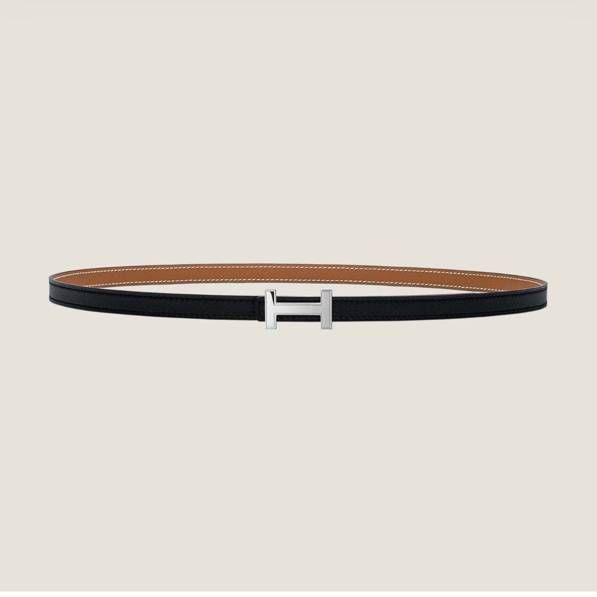 HM FOCUS BUCKLE & REVERSIBLE TAWNY BROWN AND BLACK LEATHER STRAP 13MM SILVER HARDWARE