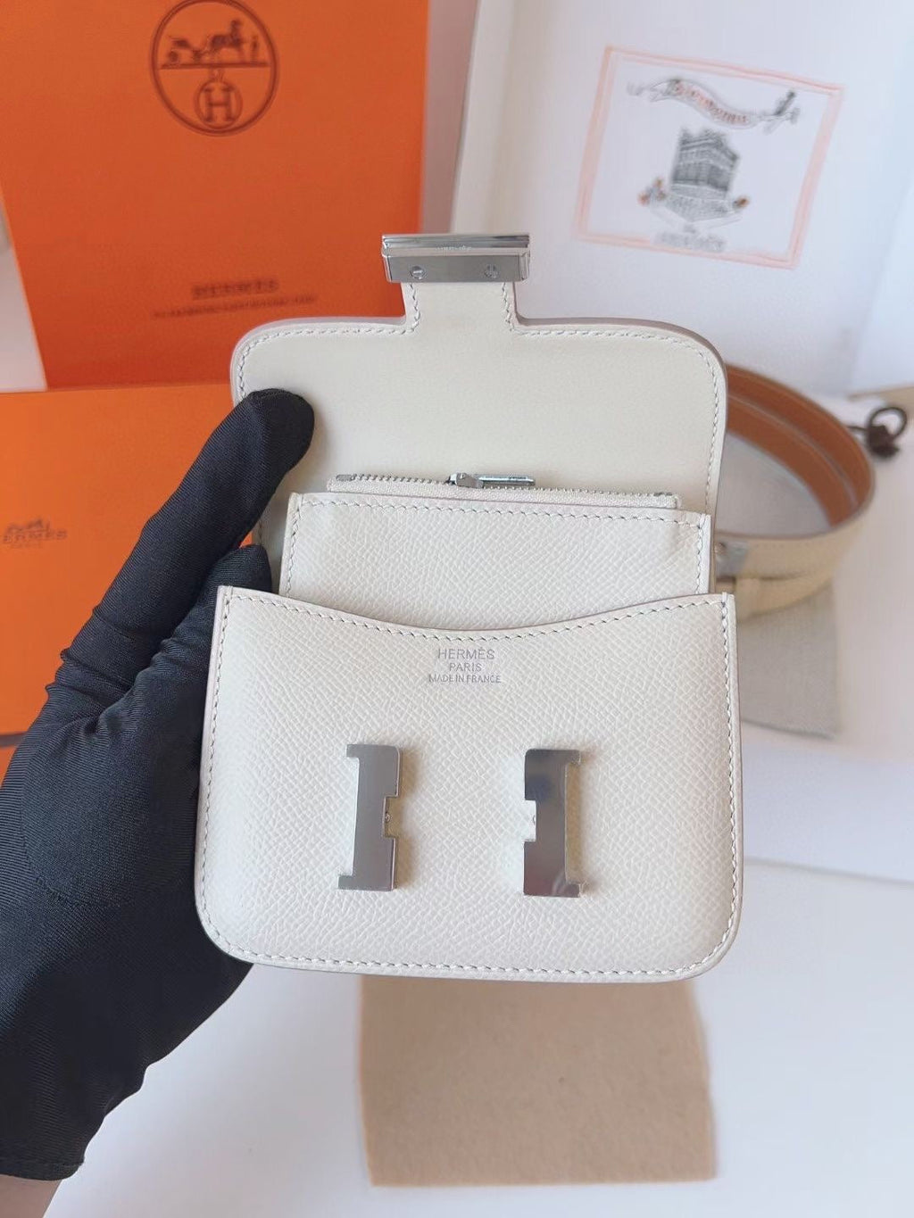hm kelly belt 18mm with constance slim white epsom silver hardware