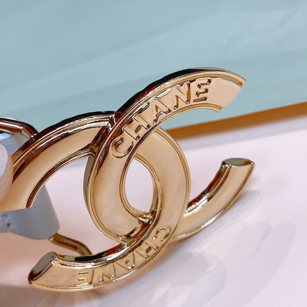 CC WOMEN'S BELT 3.0CM PINK GOLD BUCKLE LEATHER WHITE