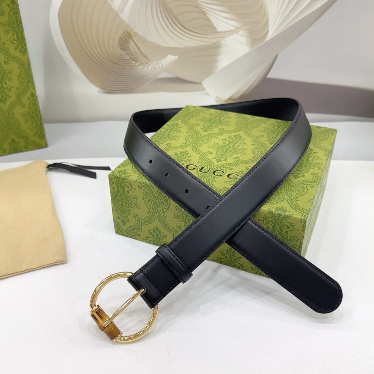 GG BELT CASUAL SQUARE BUCKLE 30MM BLACK LEATHER