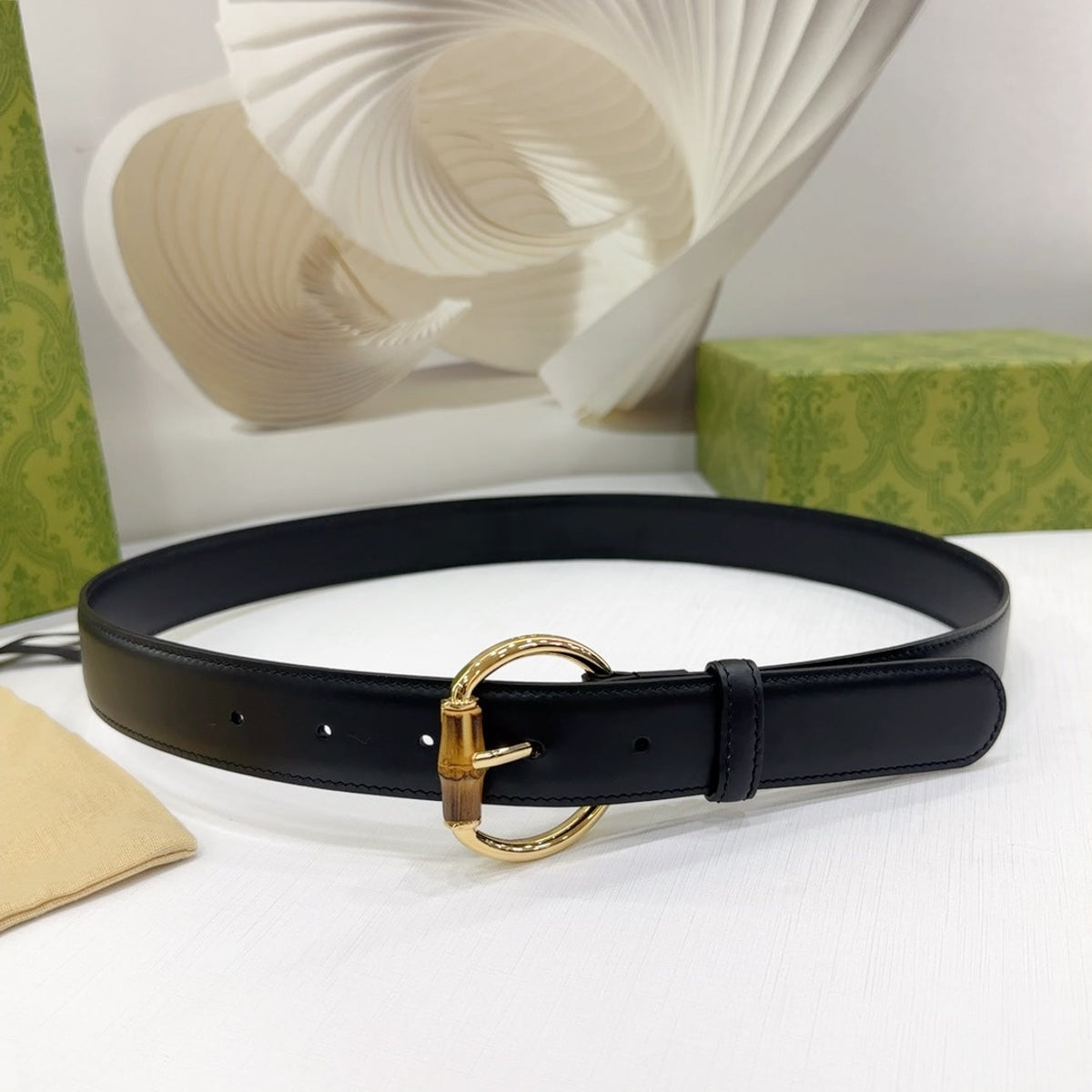 GG BELT CASUAL SQUARE BUCKLE 30MM BLACK LEATHER