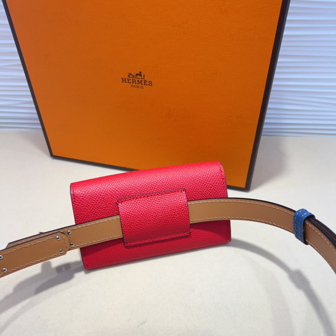 HM KELLY CHERRY RED POCKET 18MM BELT NAVY BLUE LEATHER SILVER HARDWARE