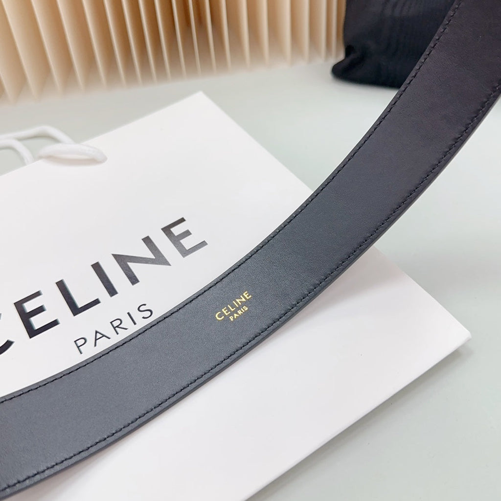 LARGE WESTERN 35 MM BELT BLACK CALFSKIN GOLD HARDWARE