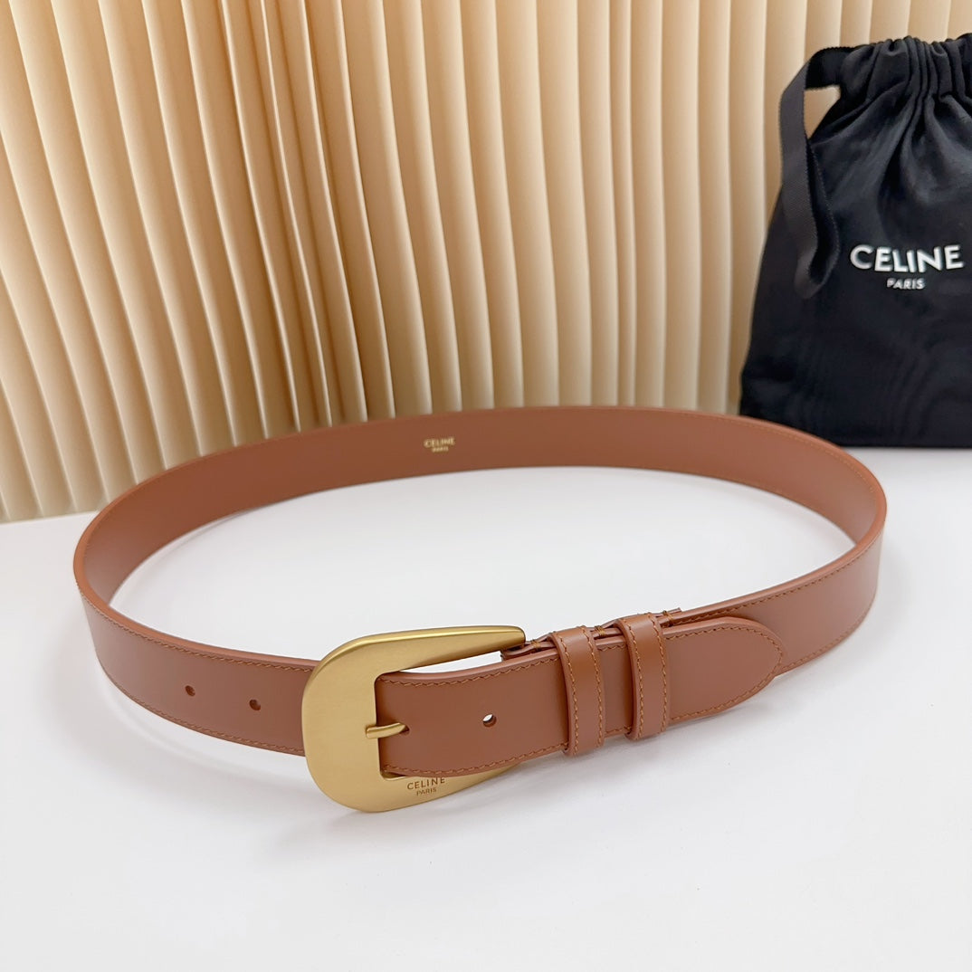 LARGE WESTERN 35 MM BELT BRONZE BROWN CALFSKIN GOLD HARDWARE