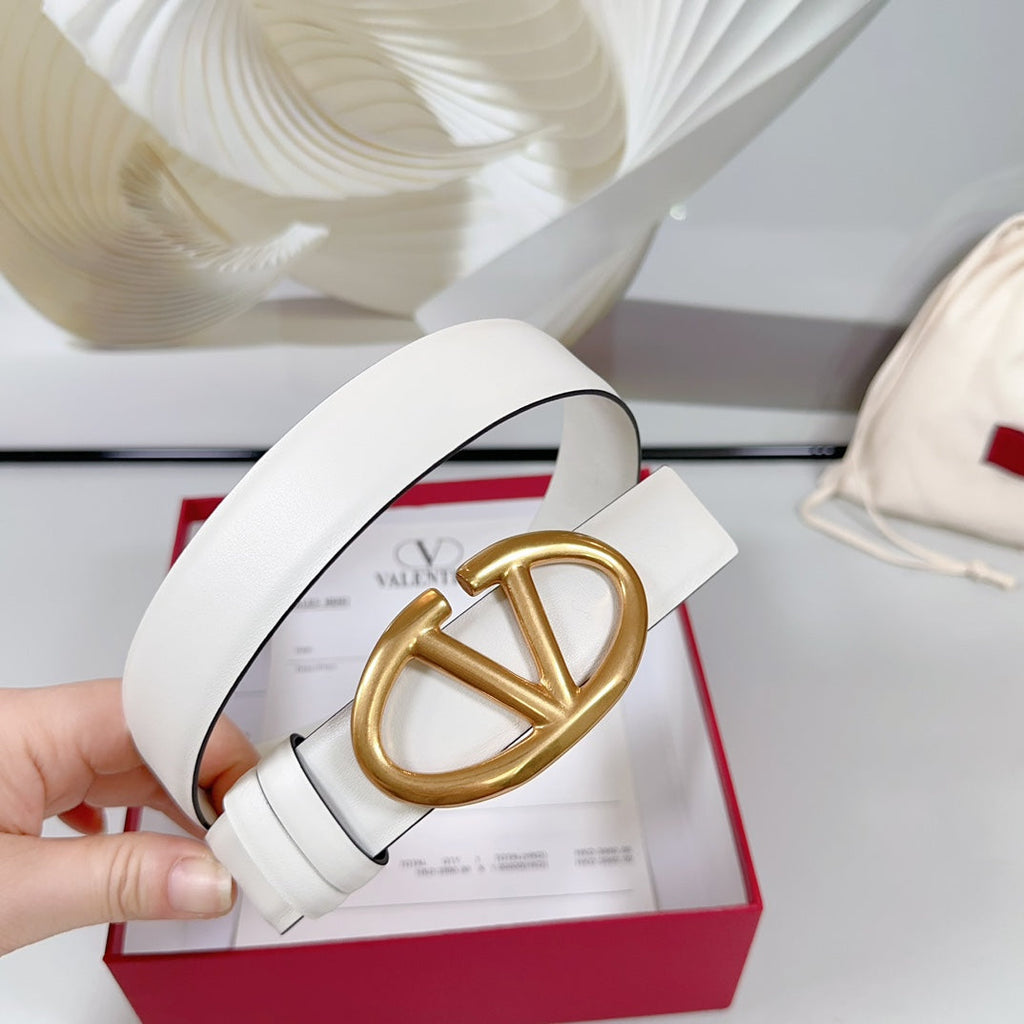 The Bold Edition Revesible Belt 30mm White Calfskin Gold Buckle