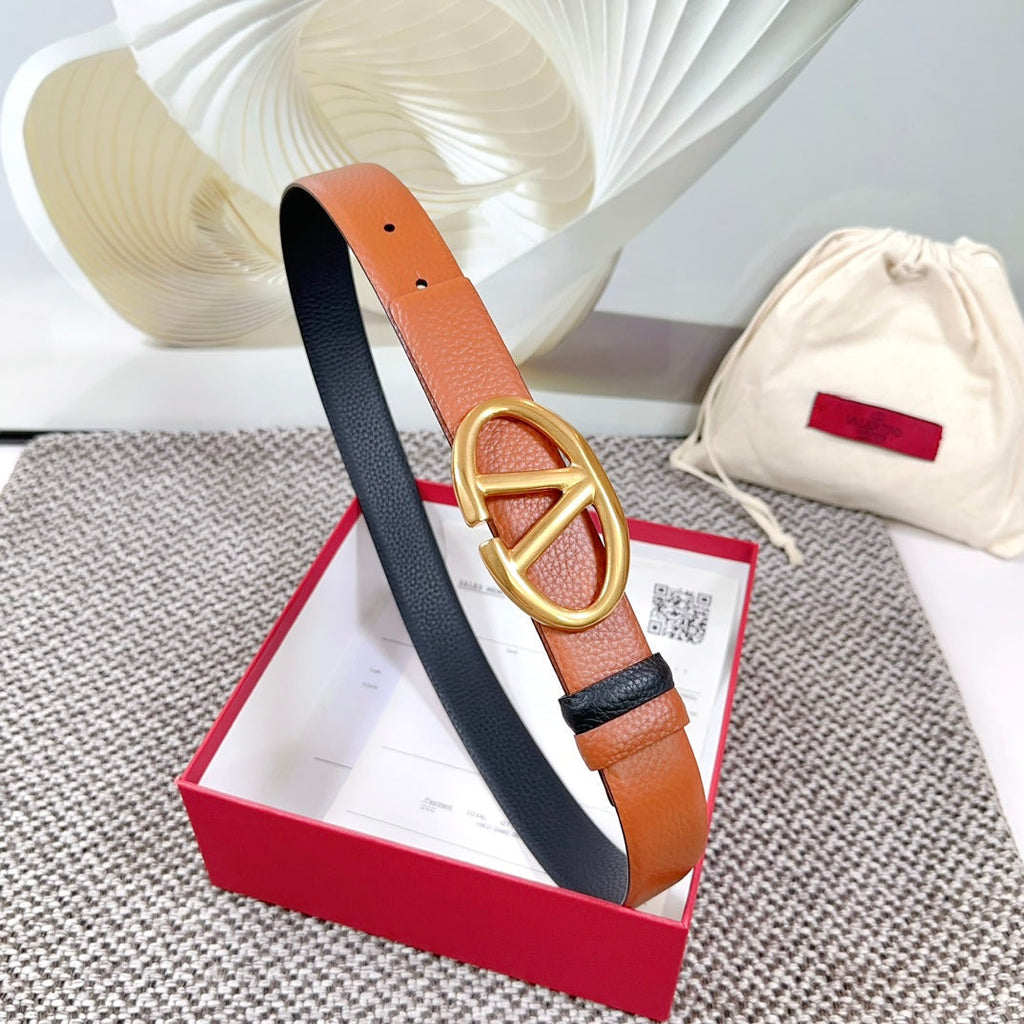 The Bold Edition Reversible Belt 30mm Brown Black Grained Calfskin Gold Buckle