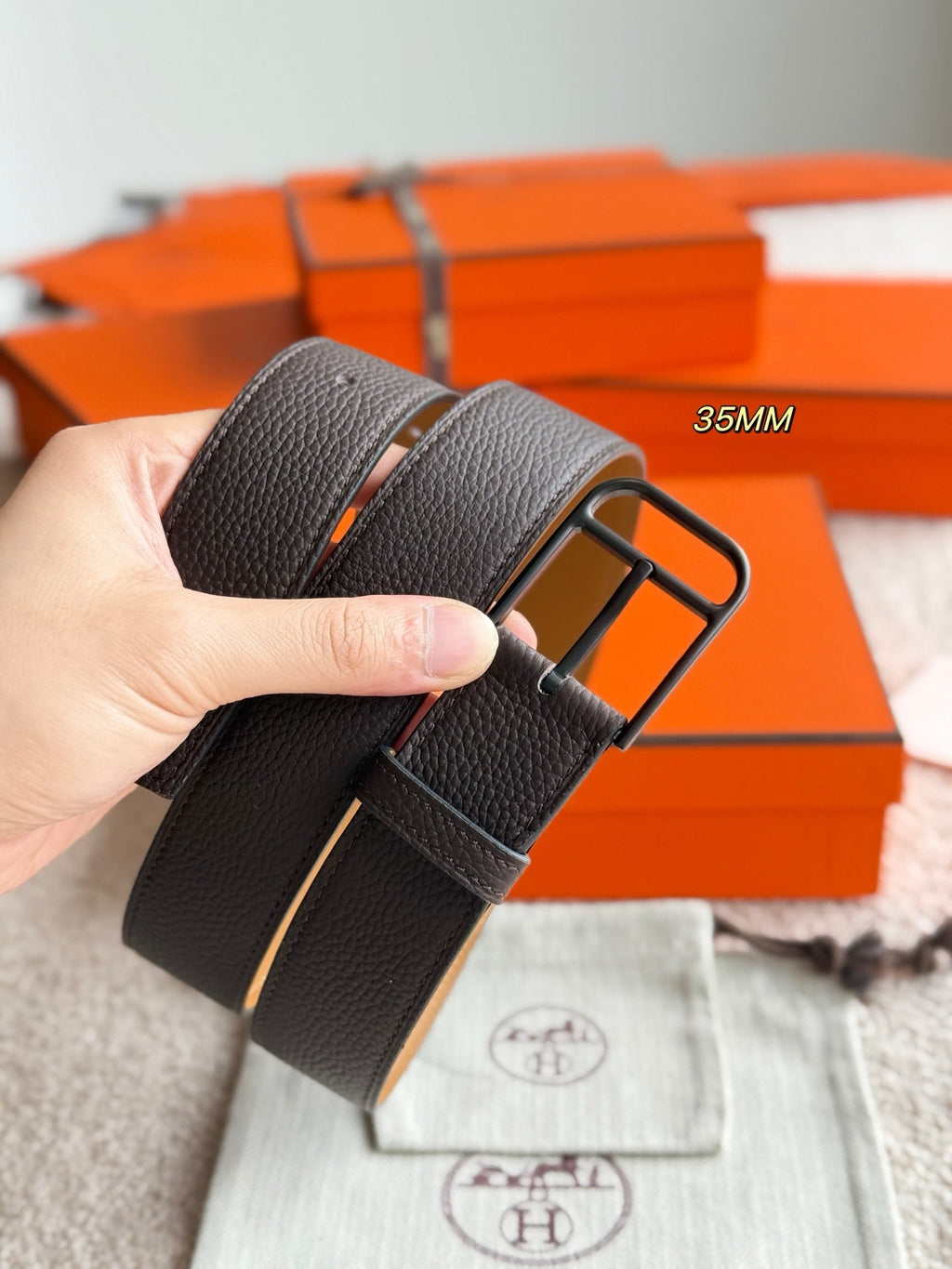 HM 35mm Romain Belt Brown Chocolate Leather 188397