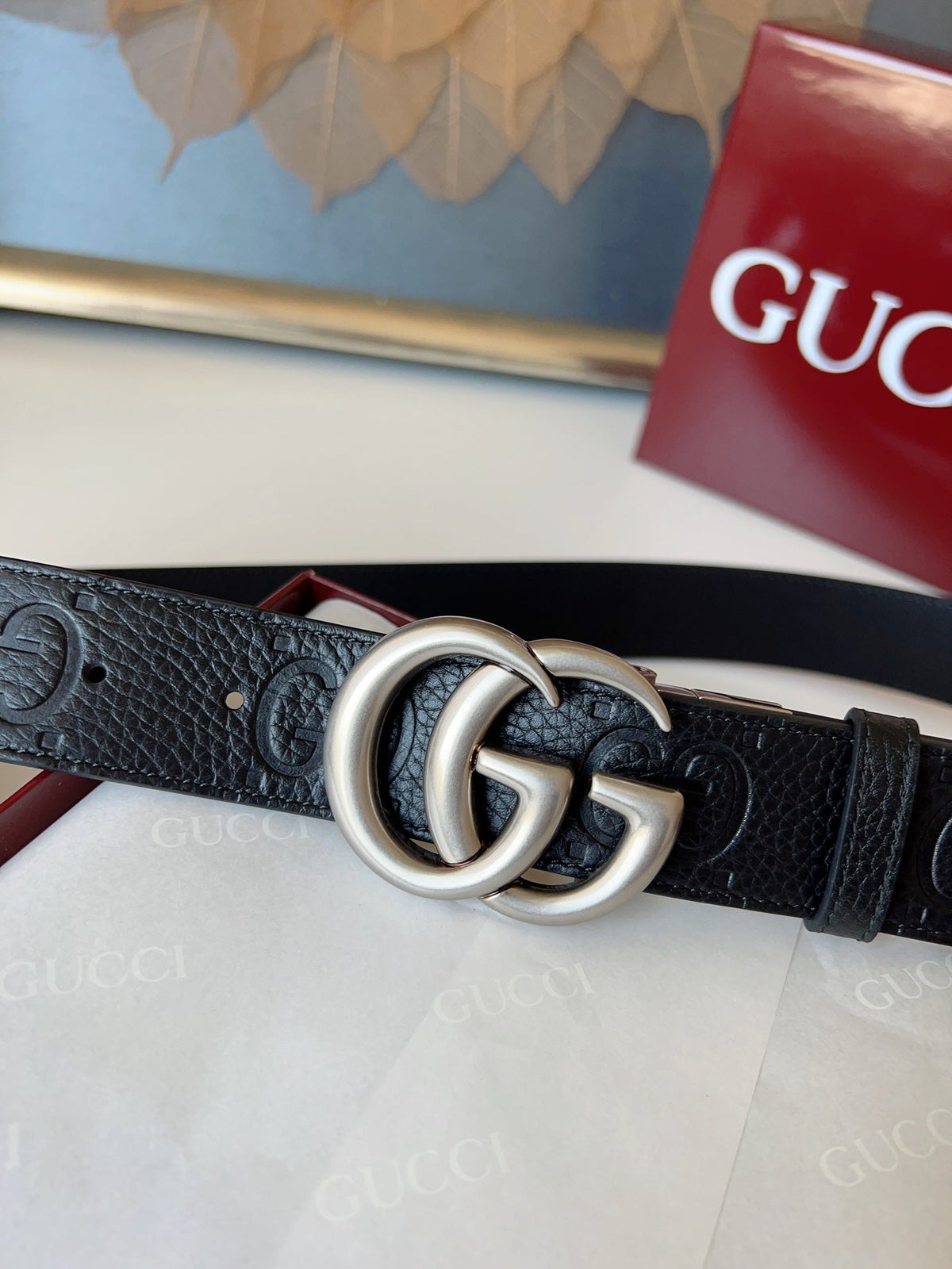 DOUBLE G MARMONT SLIVER BUCKLE 37MM BLACK EMBOSSED LEATHER